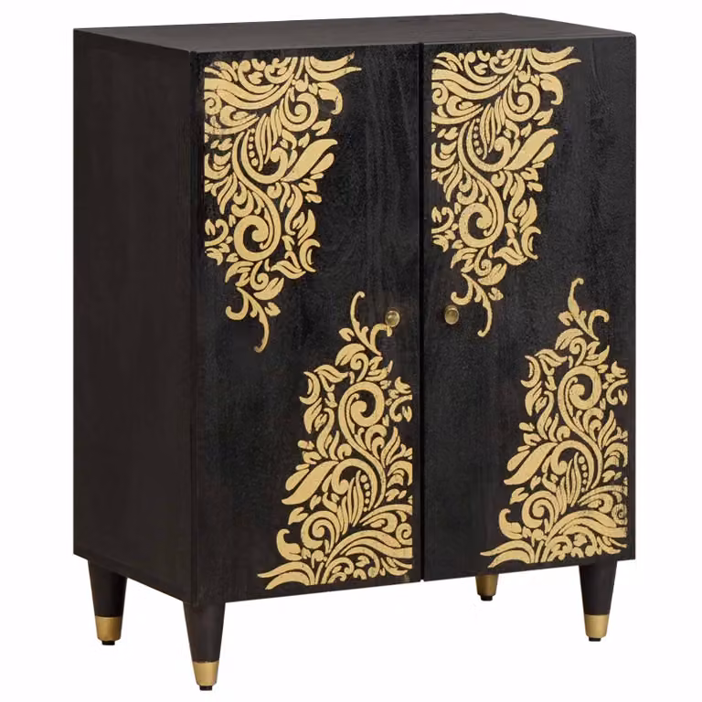 Credenza moderna vidaXL in legno di mango massello, colore nero, L 60 cm x P 33 cm x H 75 cm