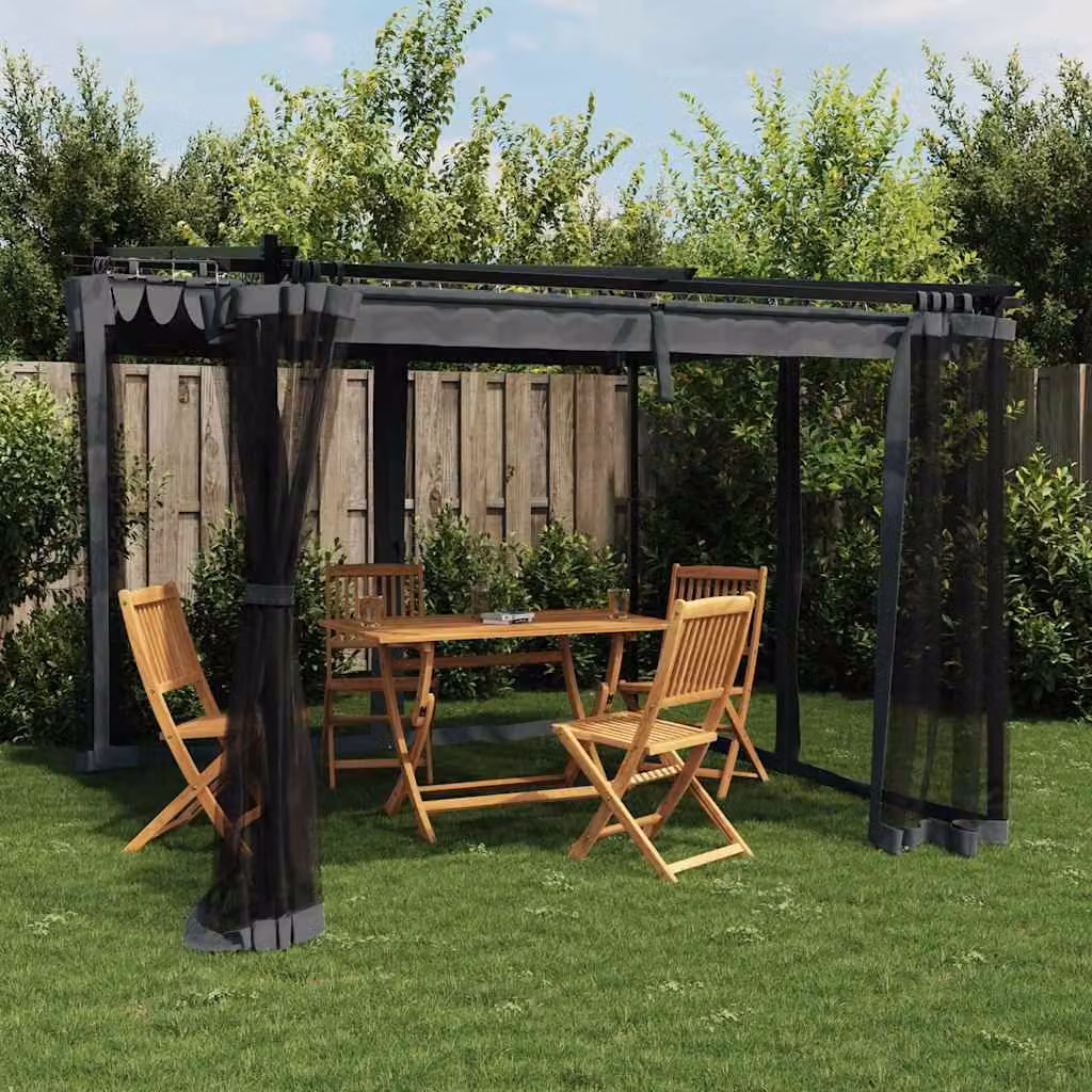 Gazebo vidaXL con pareti in rete color antracite in acciaio e poliestere L: 300 cm, P: 300 cm, H: 230 cm