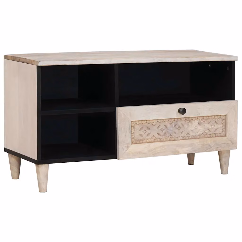 Mobile TV vidaXL con cassetto in legno di mango Bianco Sbiancato L: 80 cm, P: 33 cm, H: 46 cm