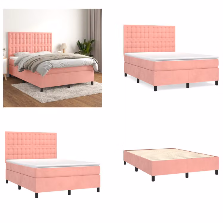 vidaXL Letto a molle con materasso rosa 140x190 cm in velluto - Letto a molle - Letti a molle - Letto - Mobili per camera da letto
