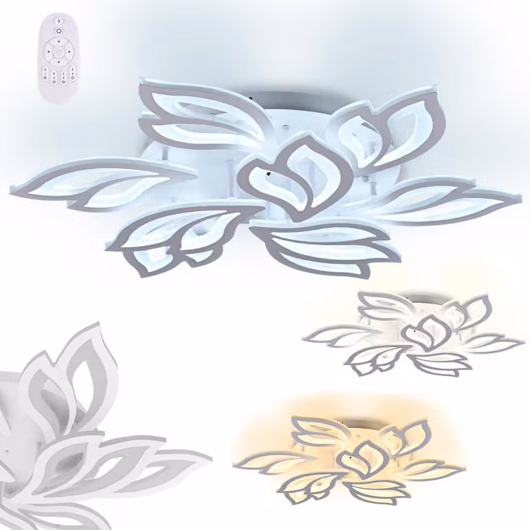VA-Cerulean, plafoniera a LED da 180W, dimmerabile, con telecomando, forma a fiore, 9 petali