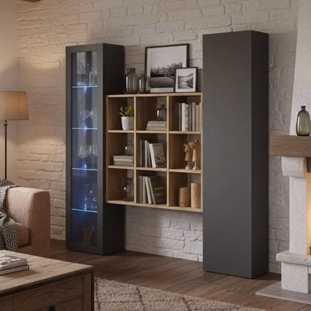 Madia Firmino DMORA con 14 ripiani, credenza moderna in legno nero antracite, L: 30 cm, P: 40 cm, H: 180 cm – 1