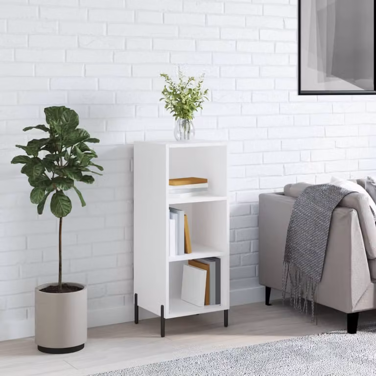 Credenza bianca vidaXL in legno e metallo da appendere al muro L: 34,5 cm, P: 32,5 cm, H: 90 cm