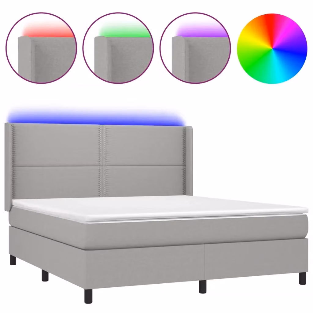 Letto a Molle con LED e Porta USB vidaXL in Tessuto Grigio, L/P/H: 180 x 200 x 128 cm – 2