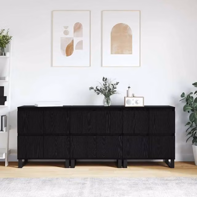 Credenza 3 pz-Set di 3 Buffet-Armadio da cucina Rovere Nero 60 x 35 x 70 cm 652505