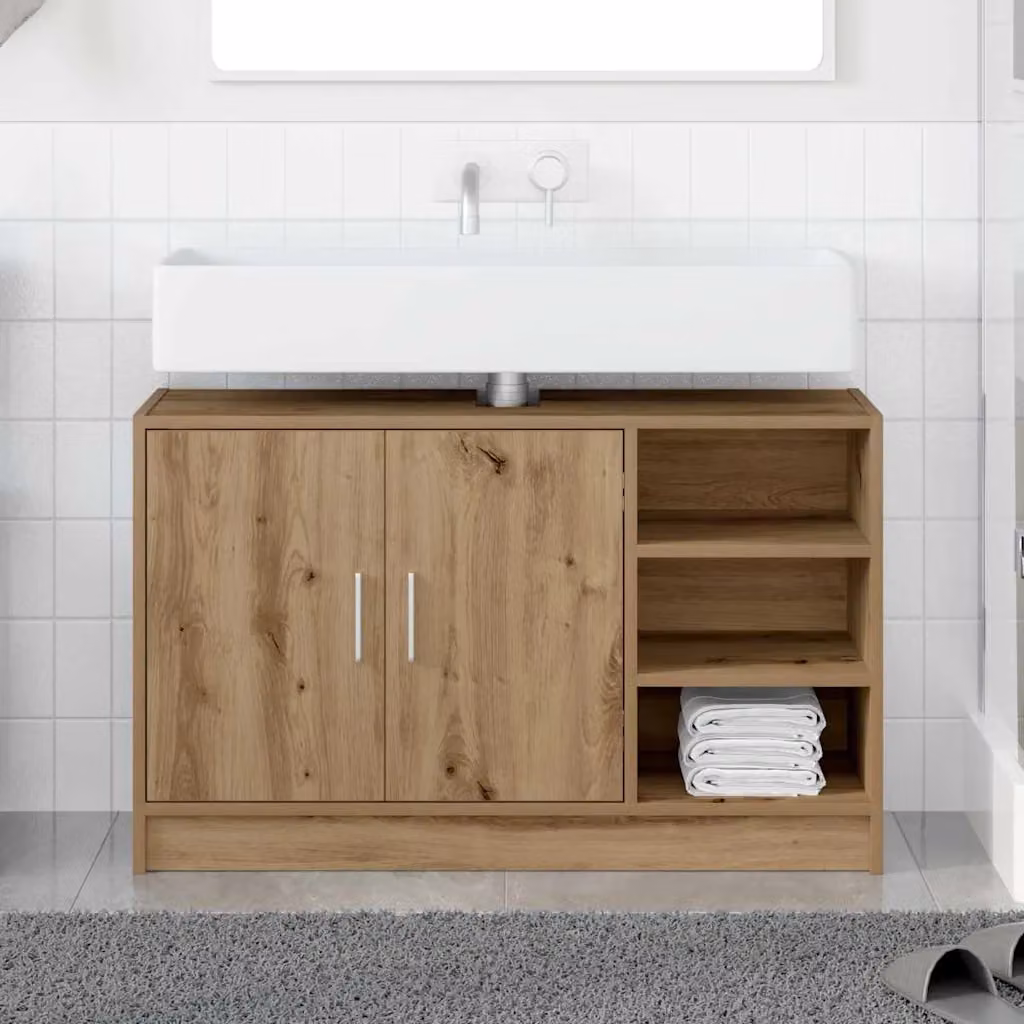 Mobile da bagno vidaXL in legno rovere marrone con ante a cerniera e ripiani interni L/P/H: 90 x 29 x 55 cm