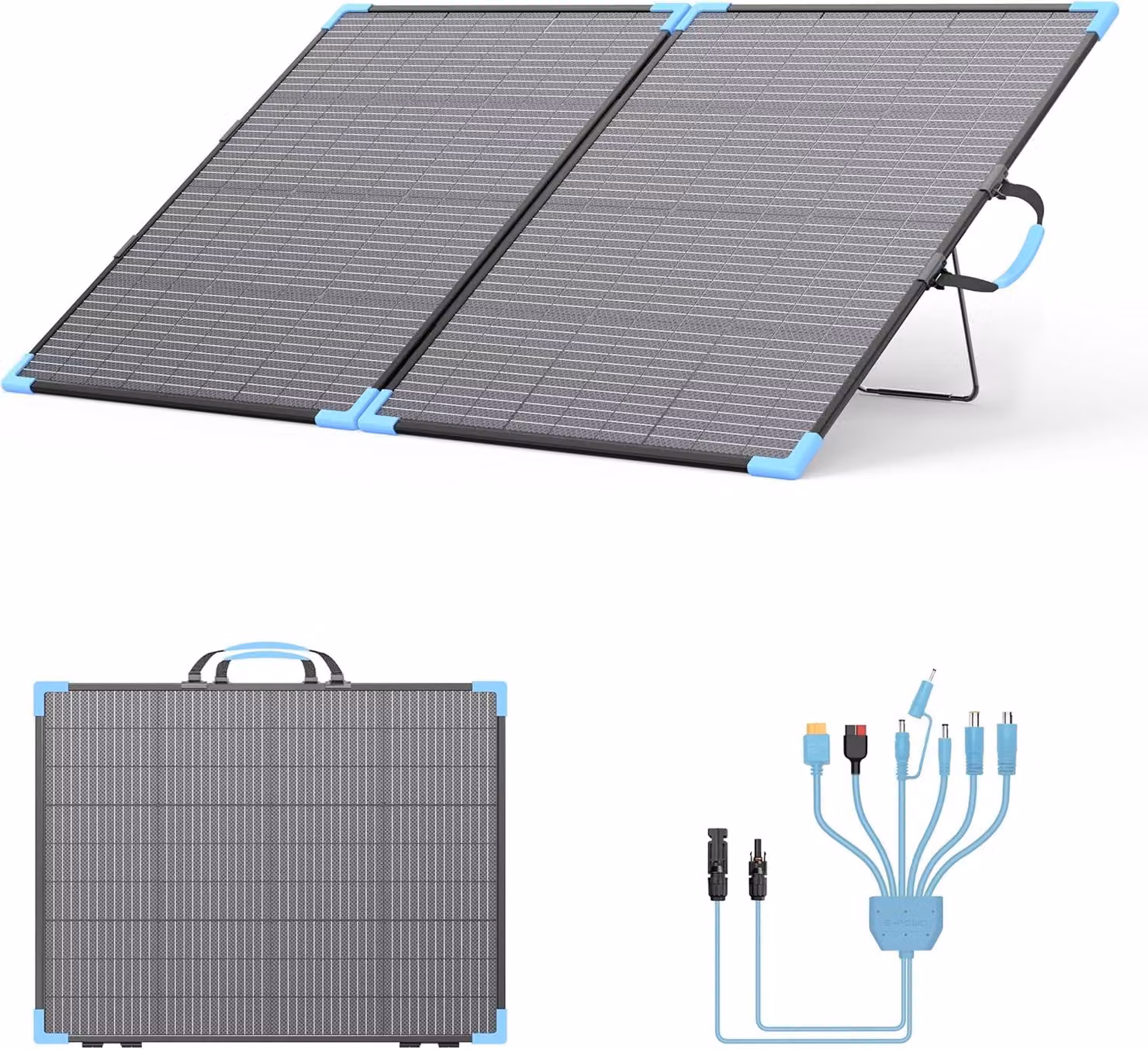 Pannello solare bifacciale pieghevole da 220 W, con un rendimento del 23,5%, set completo comprensivo di supporto, impermeabile IP68, ideale per centrali elettriche, campeggi, camper, giardini e balconi