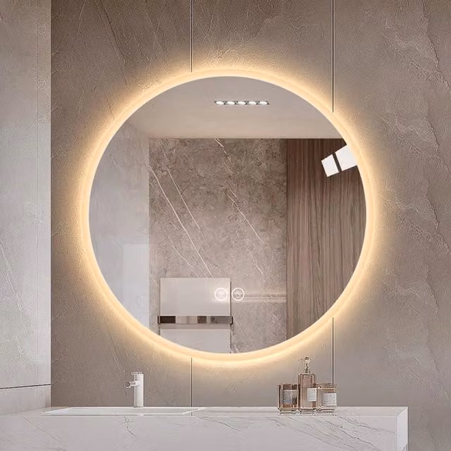 Specchio Bagno LED Rotondo 80 cm da Parete Antiappannamento; Luce Dimmerabile 3 Colori; Vetro 5 mm