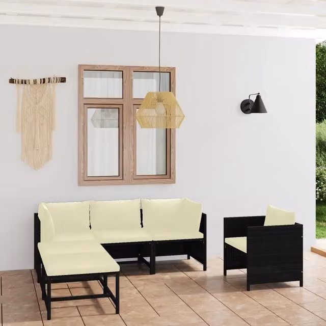 Set Divani da Giardino 6 pz con Cuscini in Polyrattan Nero 3059783