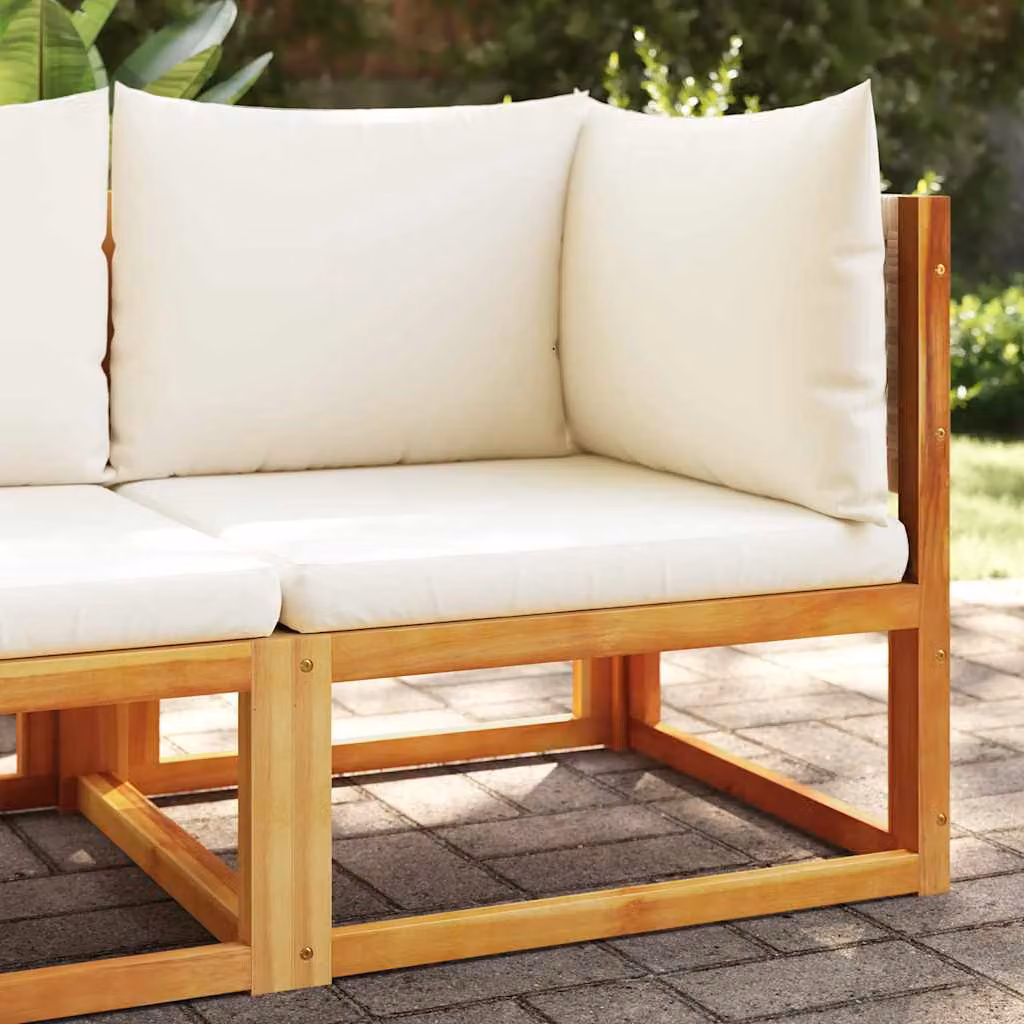 vidaXL Divano da giardino angolare moderno in legno di acacia oliato e rattan con cuscini beige e coperture rimovibili