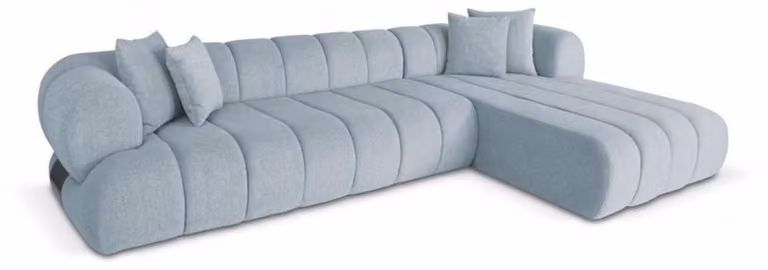 Graues Stoff Ecksofa L-Form Couch Designer Polster Möbel Holzgestell