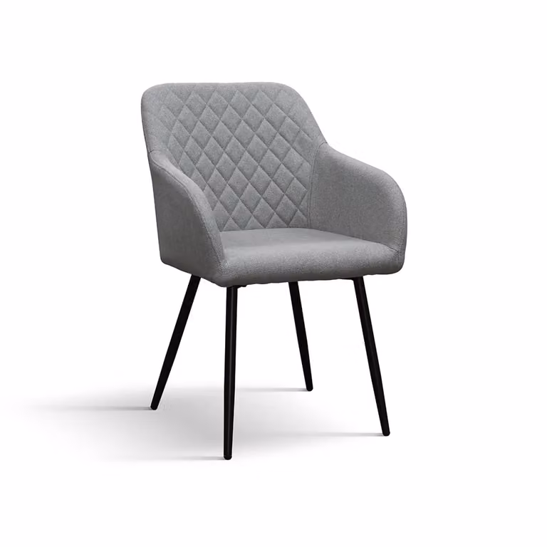 Set di sedie LISBONA in tessuto grigio e gambe in metallo nero, con braccioli