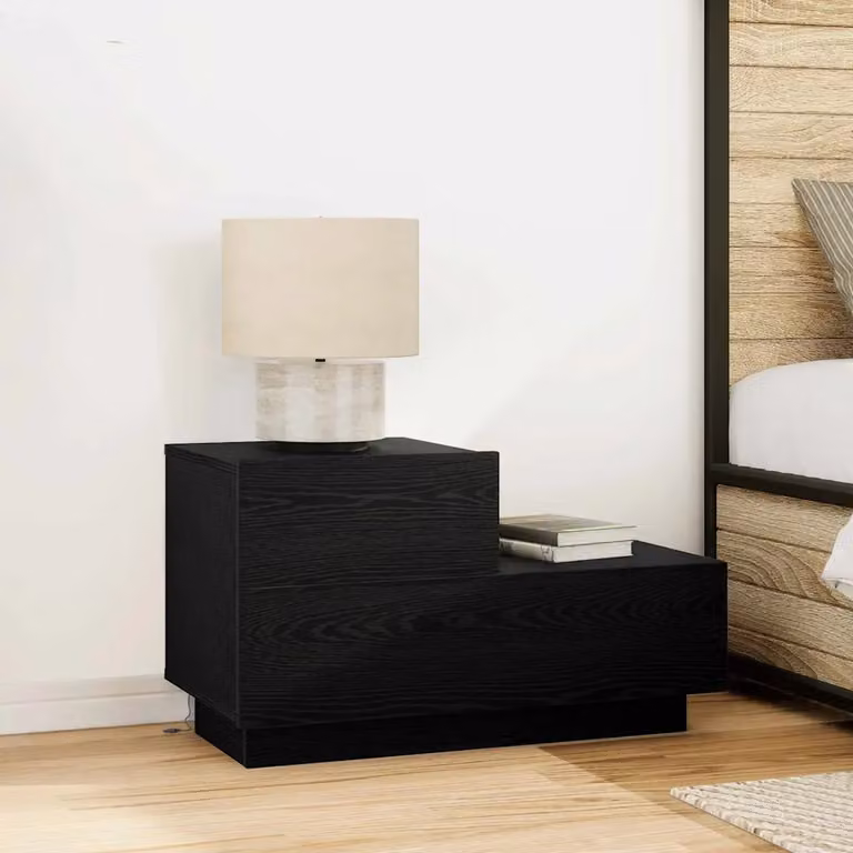 vidaXL Armadio da Notte in Legno MDF Stile Rustico Nero con Illuminazione Integrata L: 70 cm, P: 36 cm, H: 40,5 cm
