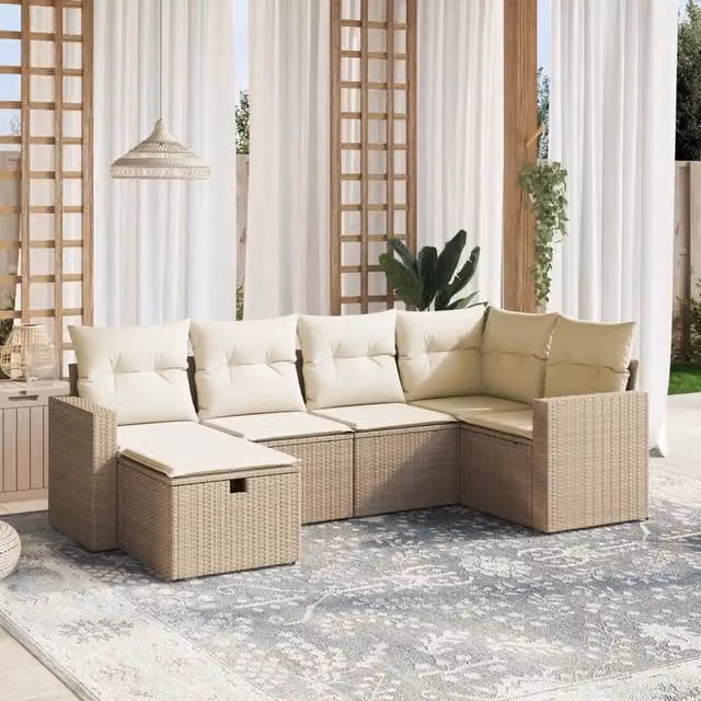 Set Divano da Giardino a L vidaXL in Polyrattan con Cuscini Beige e Struttura in Metallo