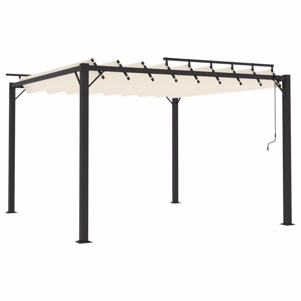Gazebo con Tetto a Lamelle 3x3 m in Tessuto Crema e Alluminio