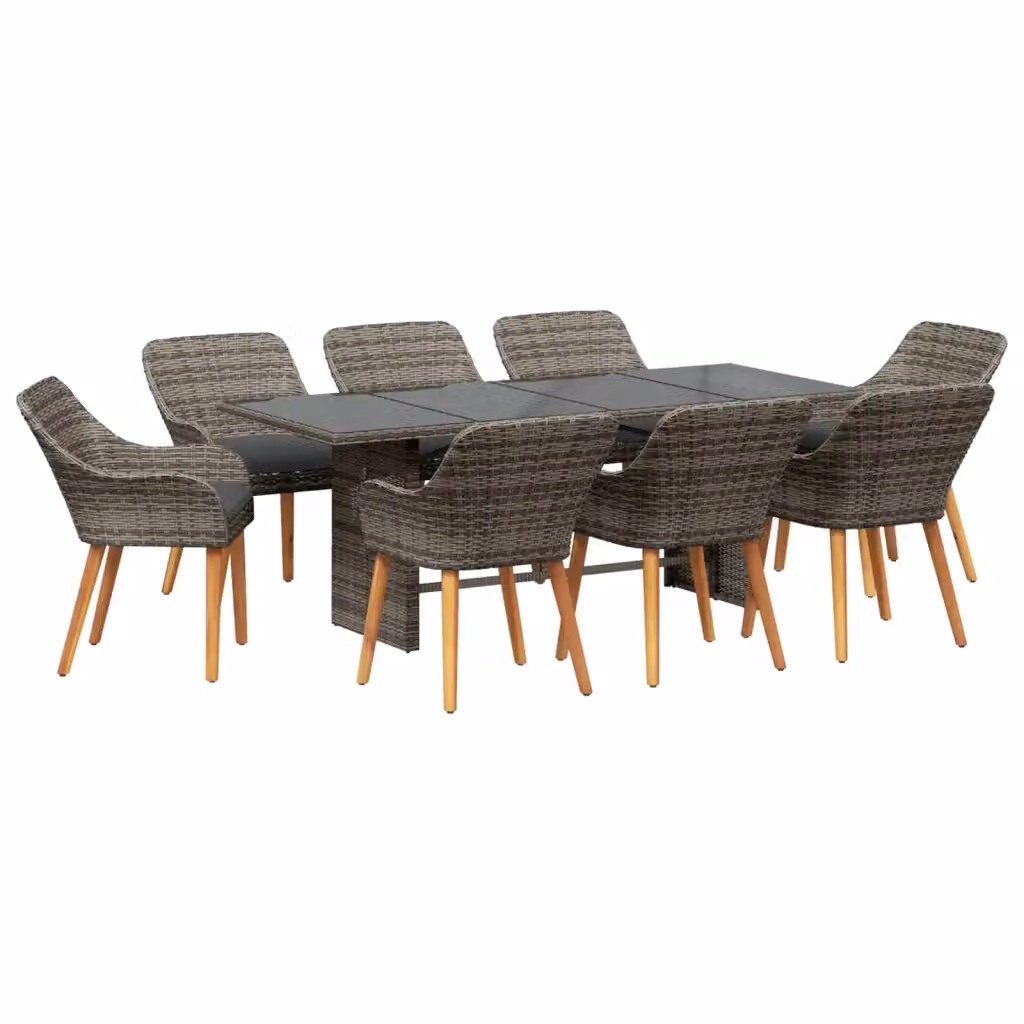 Set da pranzo per giardino e terrazza vidaXL in polyrattan grigio, 9 pezzi – 2