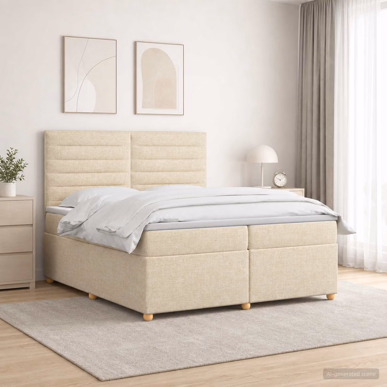 Letto box spring ibrido vidaXL con materasso a molle insacchettate e base contenitore, beige e bianco, L/P/H: 200 x 200 x 140,5 cm
