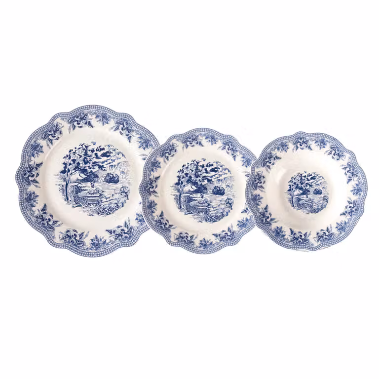 Servizio di piatti Blue Queen di Gusto Casa in porcellana con decoro floreale, 18 pezzi