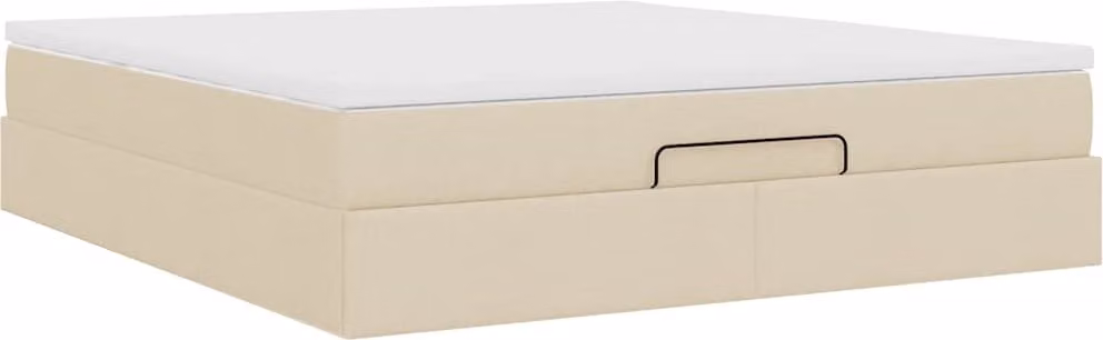 Struttura Letto Pouf con Materasso Crema 160x200 cm in Tessuto