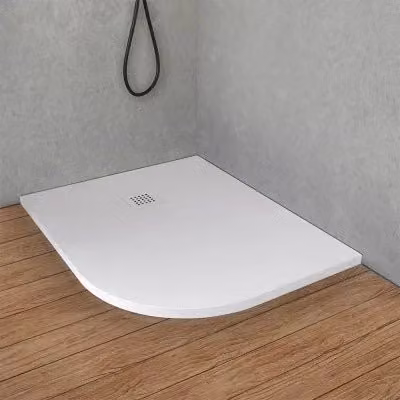 Piatto doccia semicircolare in resina minerale Loren bianco, installazione a filo pavimento, L: 80 cm, P: 100 cm