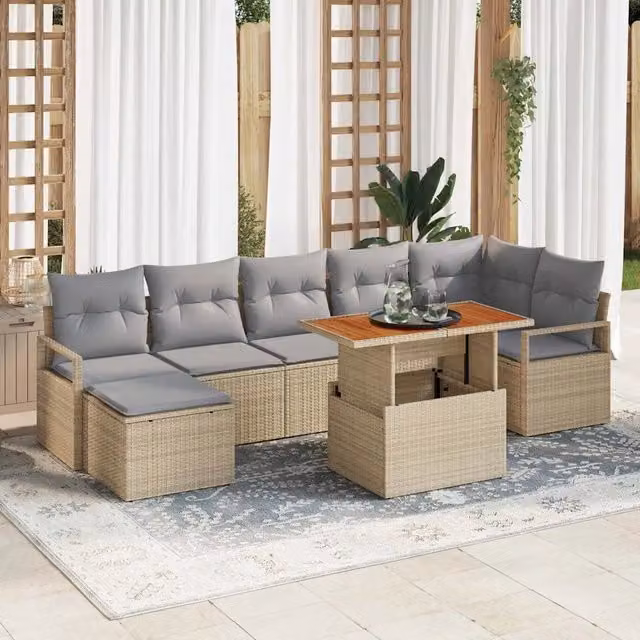 Set Divano da Giardino 8 pz Beige e grigio 3349741