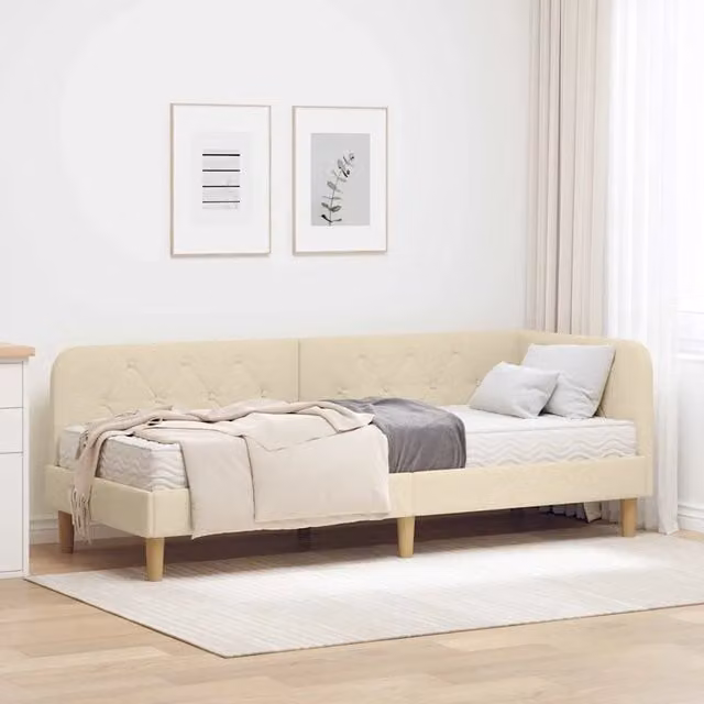 Cornice del letto ad angolo Crema 80 x 200 cm Tessuto 3394107