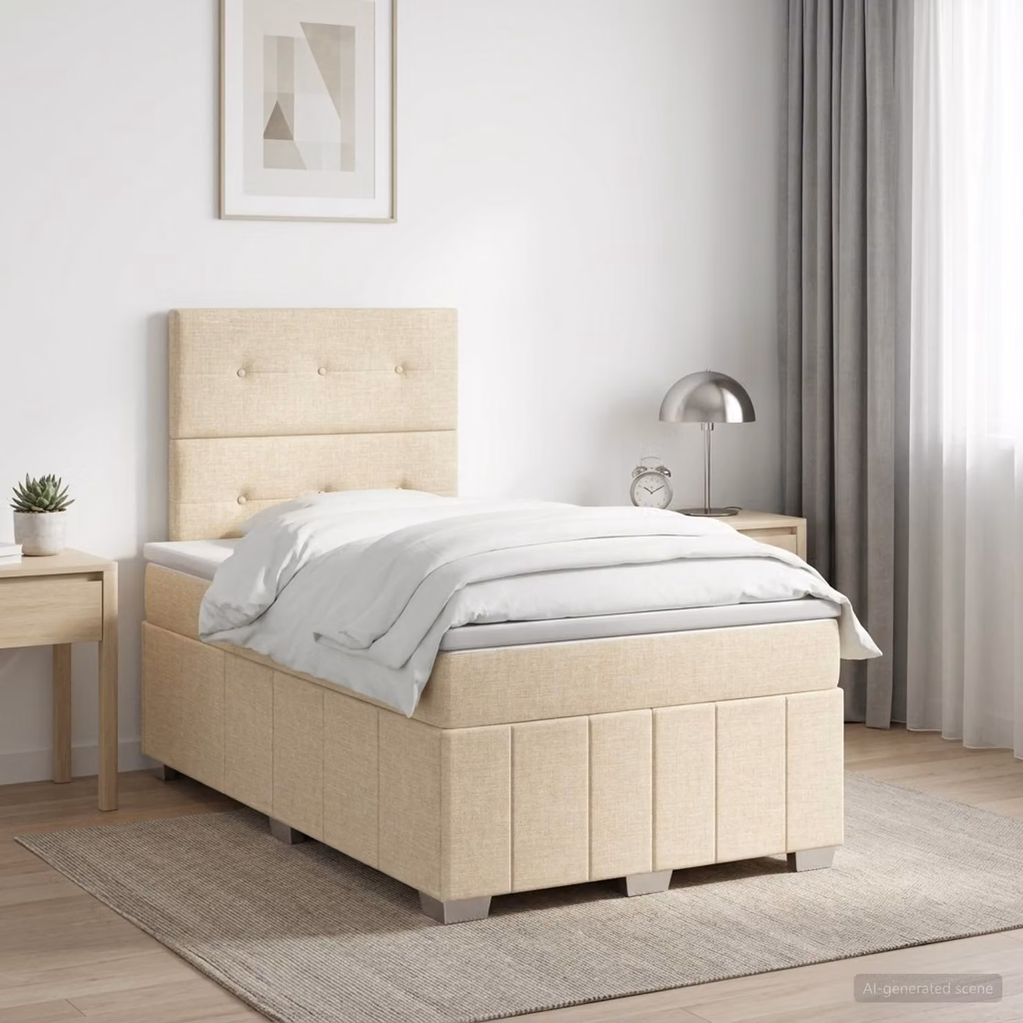 Letto box spring con materasso vidaXL in tessuto beige e bianco, L 120 cm x P 200 cm