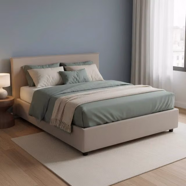 Letto Matrimoniale Anassimene Talamo Italia con Materasso Incluso, Base con Contenitore Alzabile, Grigio e Beige, L/P/H: 160 x 200 x 95 cm