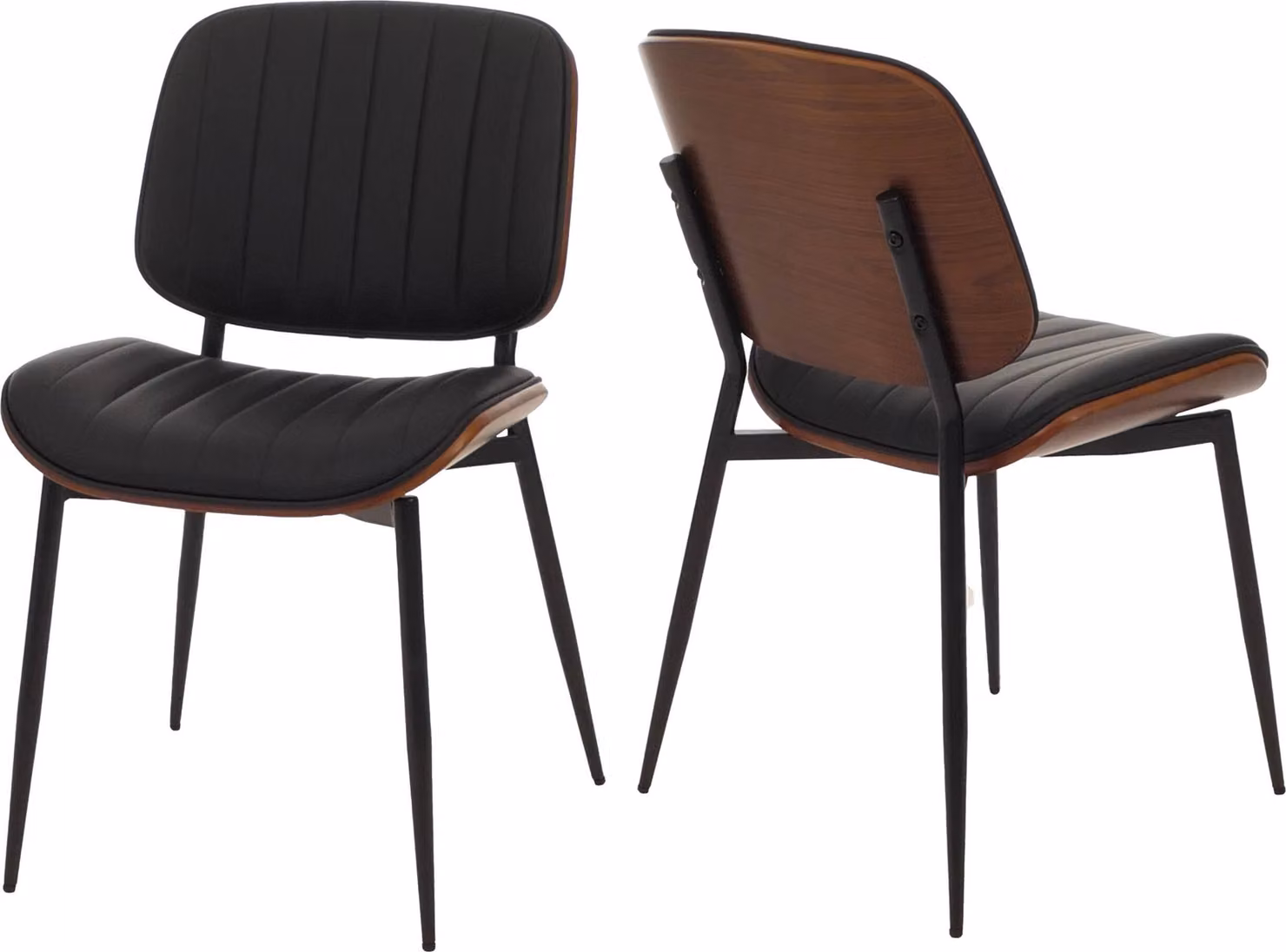 Set di 2 sedie da pranzo HWC-O44, sedia per cucina, rivestita in ecopelle effetto legno, colore noce scuro, finitura nera