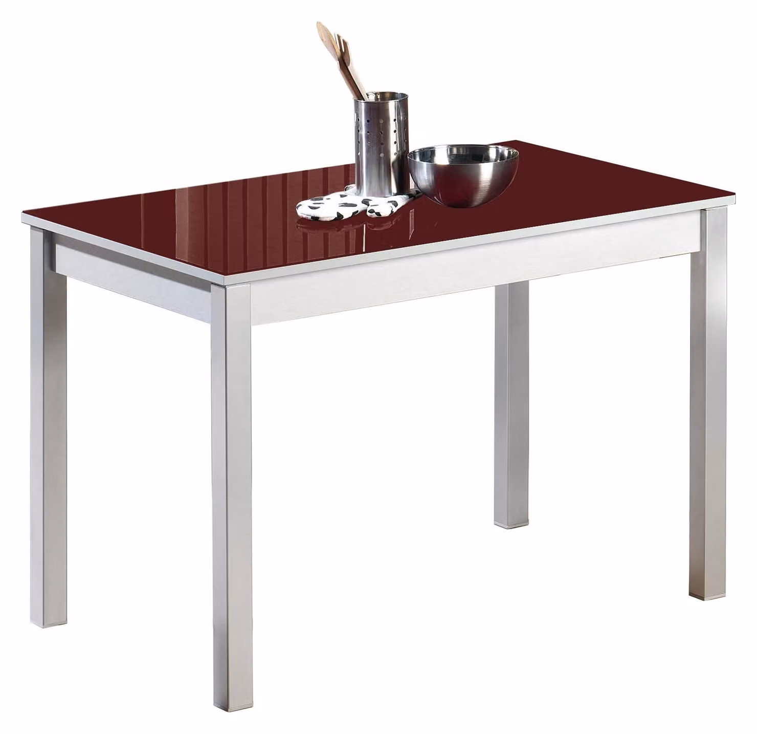 Tavolo da cucina, metallo, colore bordeaux, 110x70 cm, rettangolare