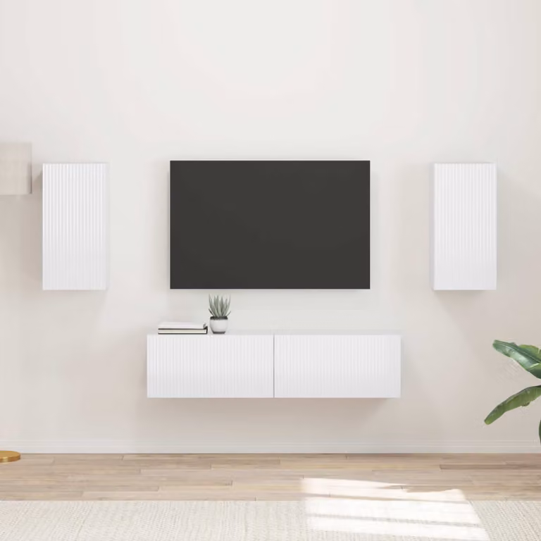 Set mobile TV moderno vidaXL in 4 pezzi Bianco Lucido in MDF per soggiorno