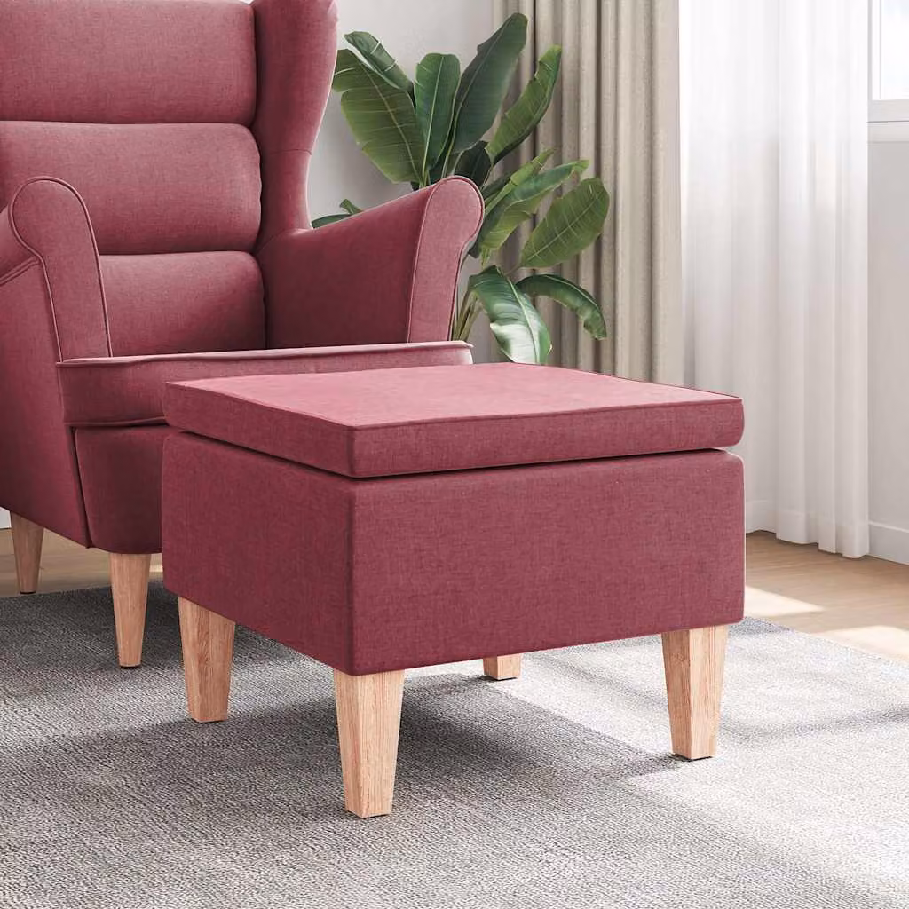 vidaXL Poggiapiedi Moderno in Tessuto Rosso con Gambe in Legno
