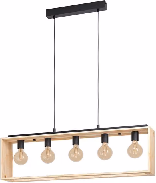 Lampadario a sospensione industriale Eglo Famborough in metallo e legno nero e multicolore con attacco E27 – 1