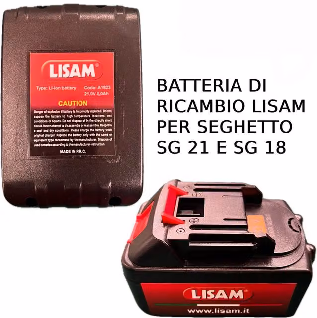 Batteria di ricambio LISAM da 21V 8Ah per sega potatrice elettrica modelli SG21 e SG18, colore nero