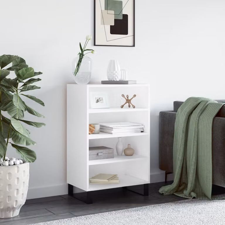 Credenza moderna bianca vidaXL in legno e metallo, L: 57 cm, P: 35 cm, H: 90 cm