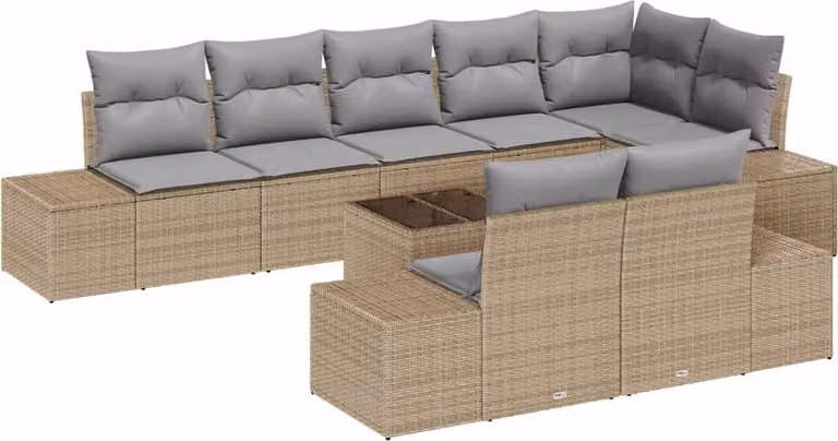 Set Divano da Giardino 9 pcs Beige e grigio polyrattan