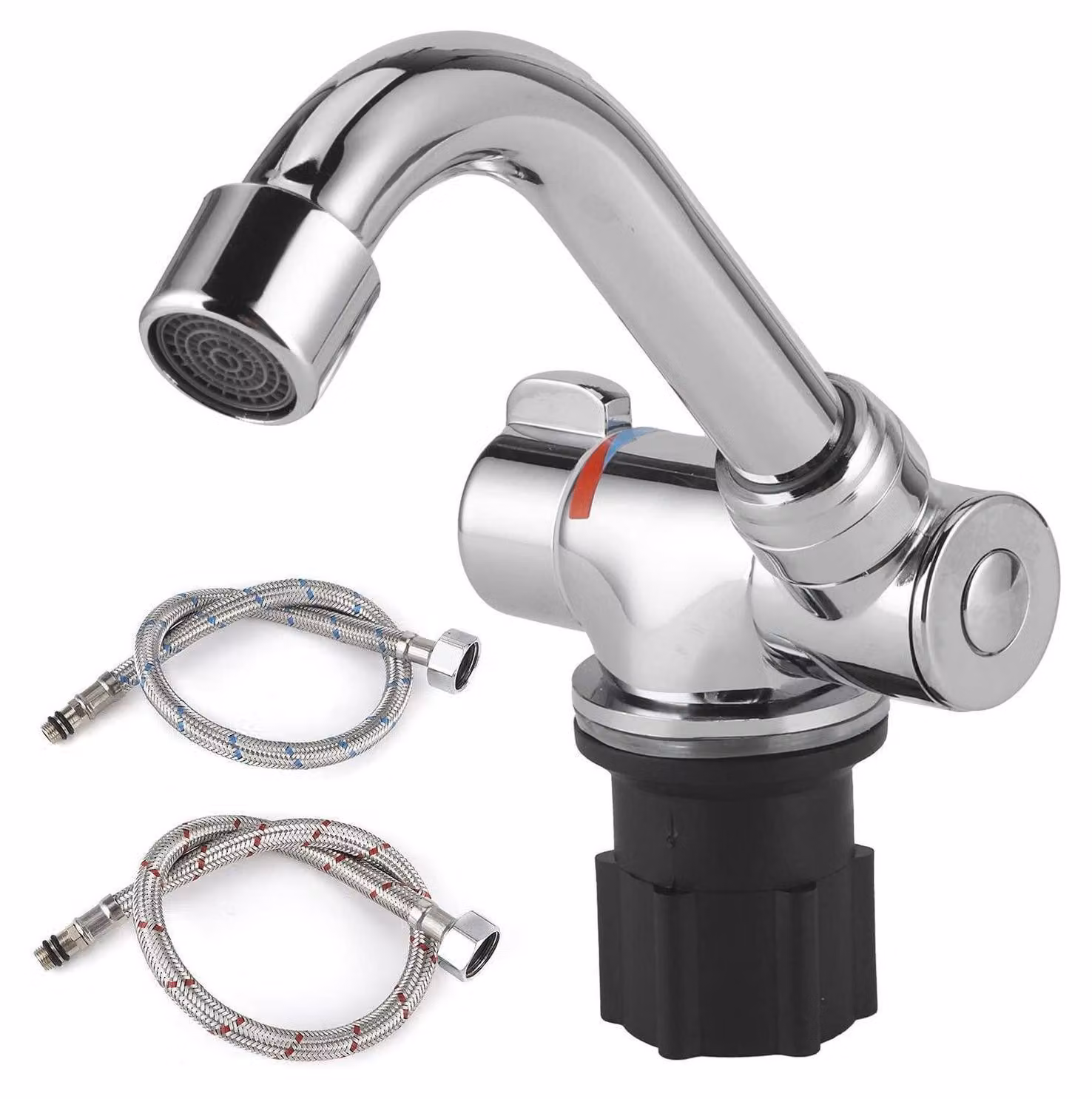 Rubinetto per camper, rotazione a 360°, con acqua calda e fredda, attacco G1/2", diametro 32-33 mm