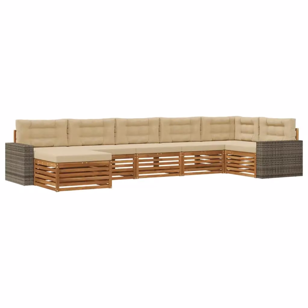 Set di divani da esterno a L con ottoman vidaXL in legno di acacia, colore beige e sabbia, 7 pezzi – 2