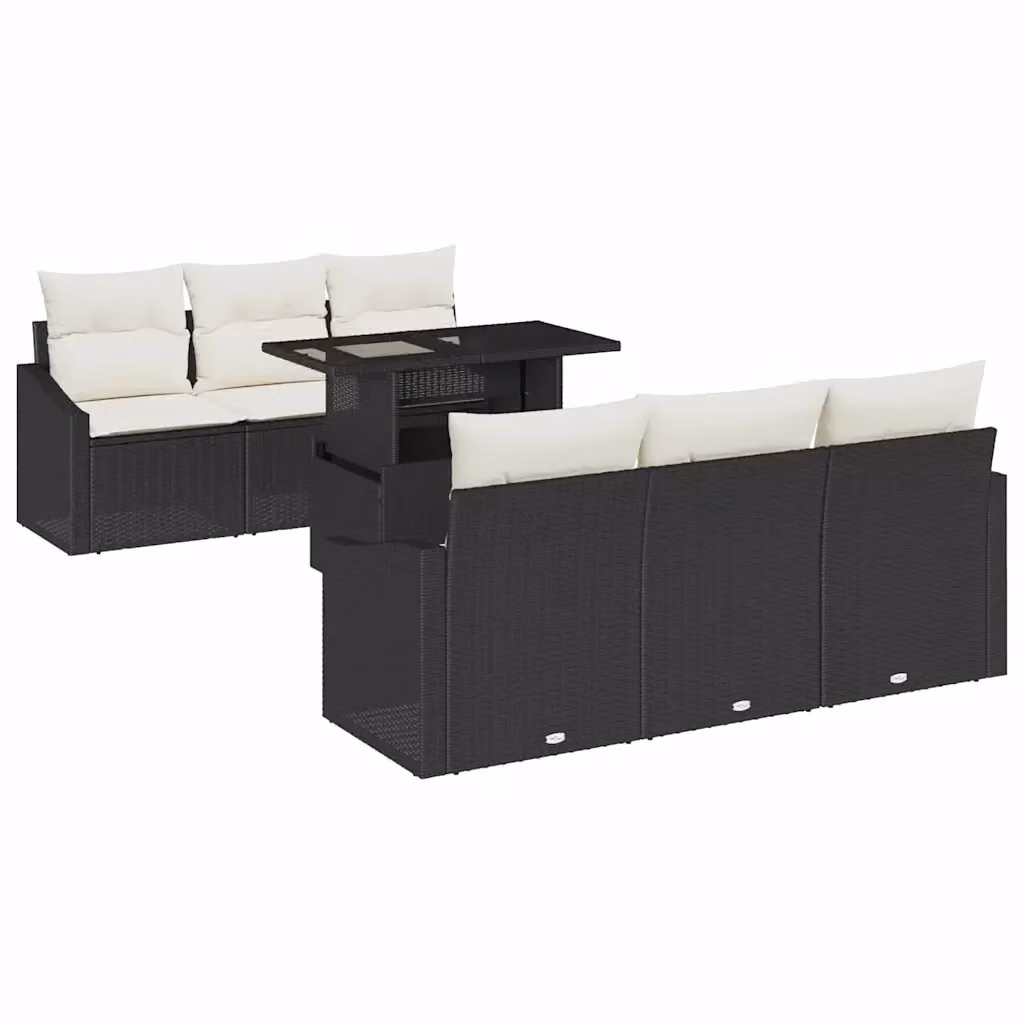 Set Divano da Giardino Moderno vidaXL in Polyrattan Nero con Cuscini e Tavolino da 7 Pezzi – 2