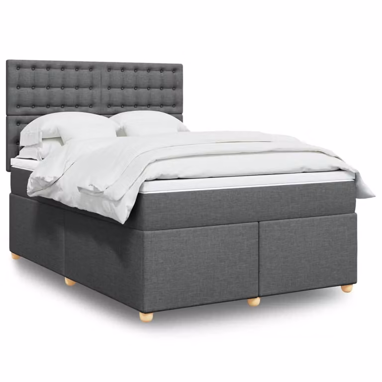 vidaXL Letto Ibrido con Materasso e Giroletto a Molle in Tessuto Grigio e Bianco L/P/H: 160 x 200 cm