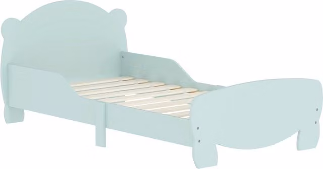 Letto singolo per bambini Xylo con barriere di sicurezza, tema orso, colore verde, L 140 x P 70 cm