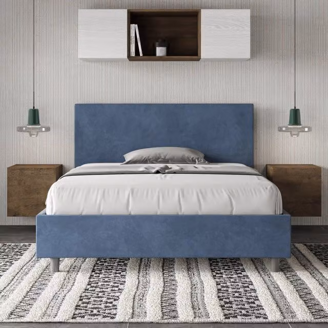Letto imbottito Adele Ityhome in microfibra blu con rete L: 145 cm, P: 222 cm, H: 106 cm – 1