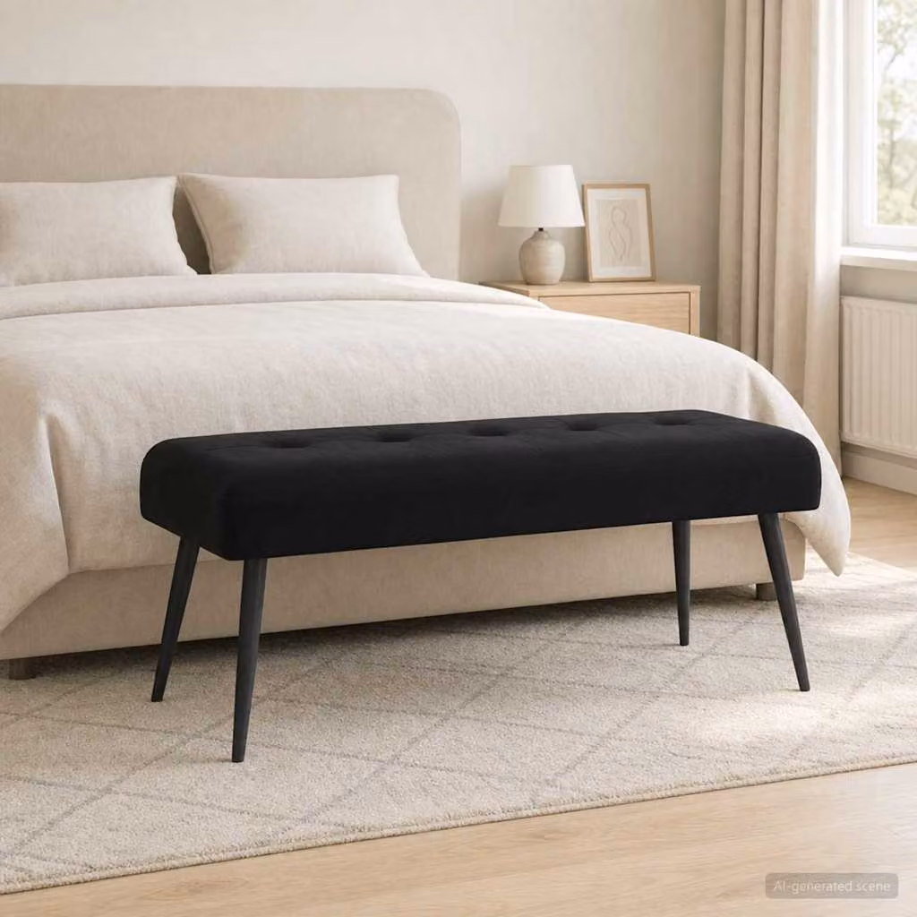 Panchina moderna vidaXL in velluto nero con bottoni imbottiti L: 110 cm, P: 40 cm, H: 46 cm