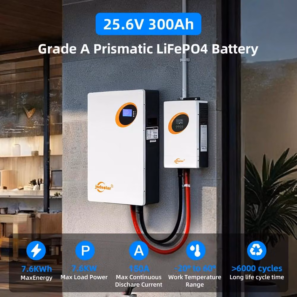 Batterie solari - LD24300, batterie LiFePO4 - 25,6 V, 300 Ah, 7,68 kWh - 150 A - oltre 6000 cicli - BMS integrato - CAN/RS232/RS485