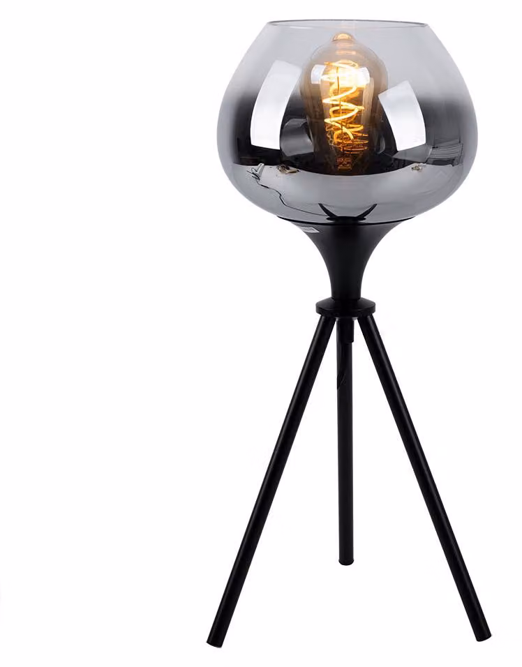 Lampada da tavolo, paralume in vetro, metallo, nero fumo, H 45 cm