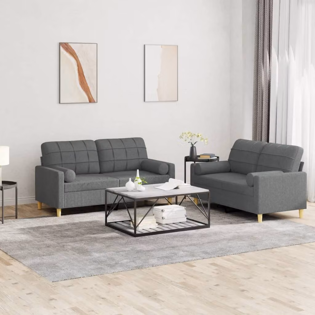 Maison Exclusive - Set divano a 2 posti con cuscini in tessuto grigio scuro