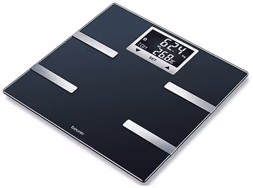 Bilancia Digitale Beurer BF 720 con Bluetooth e App, Analisi di Grasso, Massa Muscolare, Massa Ossea, Percentuale di Acqua e Fabbisogno Calorico, Nera