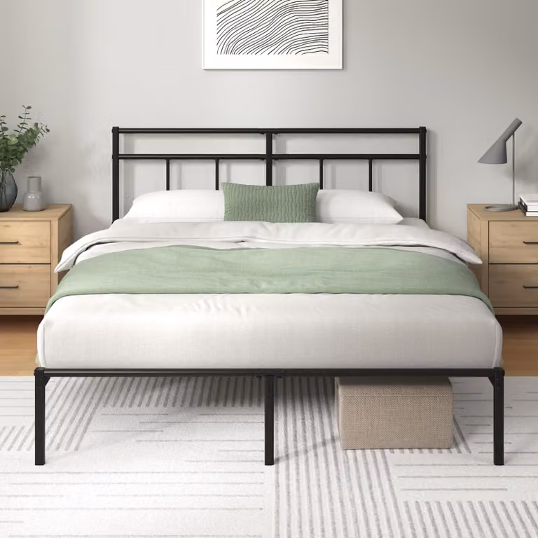 Struttura del letto in metallo con testiera, dimensioni 140x190 cm, colore nero, altezza 30 cm