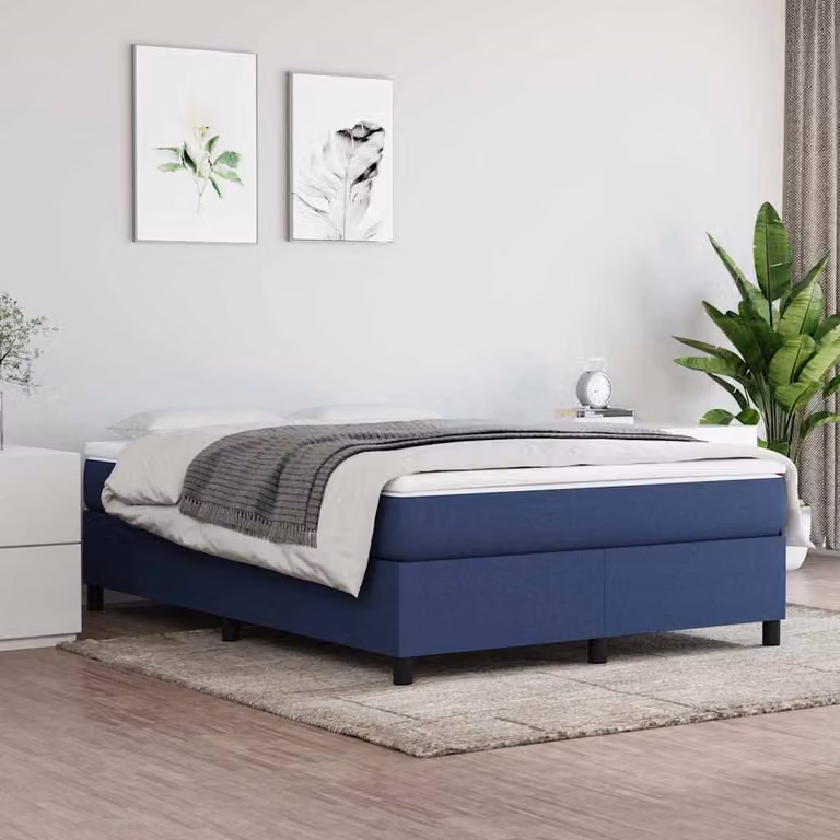 vidaXL Struttura Letto a Rete a Molle in Tessuto Blu, L: 140 cm, P: 190 cm