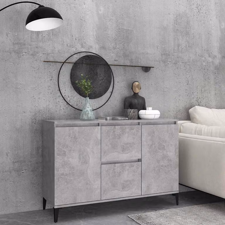 Credenza vidaXL in stile industriale in legno multistrato e metallo, Grigio, L: 102 cm, P: 35 cm, H: 70 cm